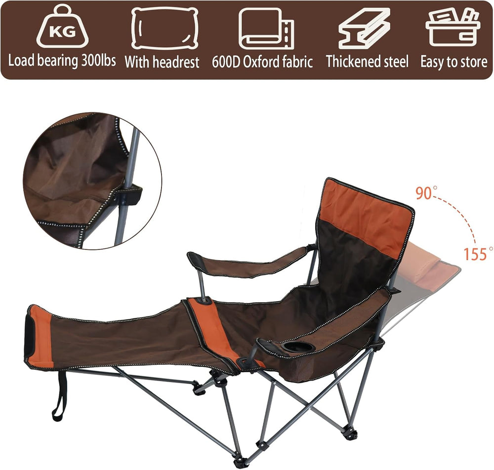 Camping Lounge Chair with Headrest Footrest and Storage Bag