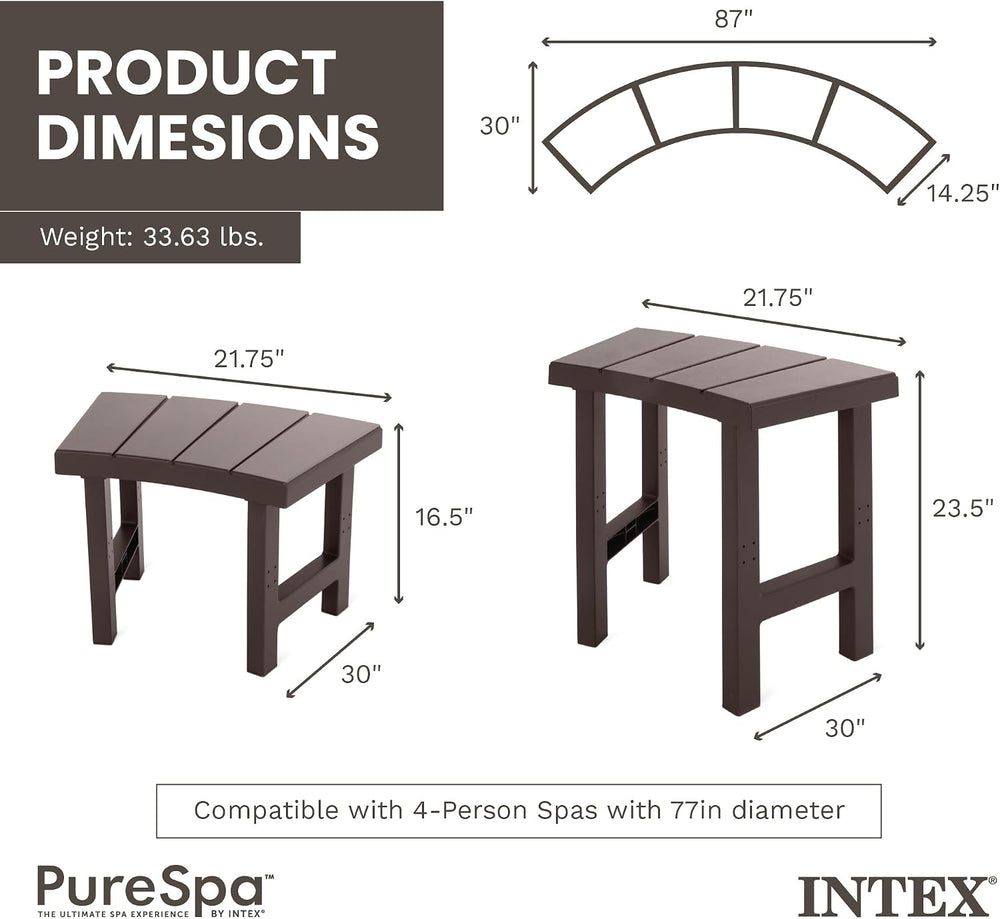 Intex PureSpa Bench Set for 4 Person Round Hot Tub Spas with 77in Diameter
