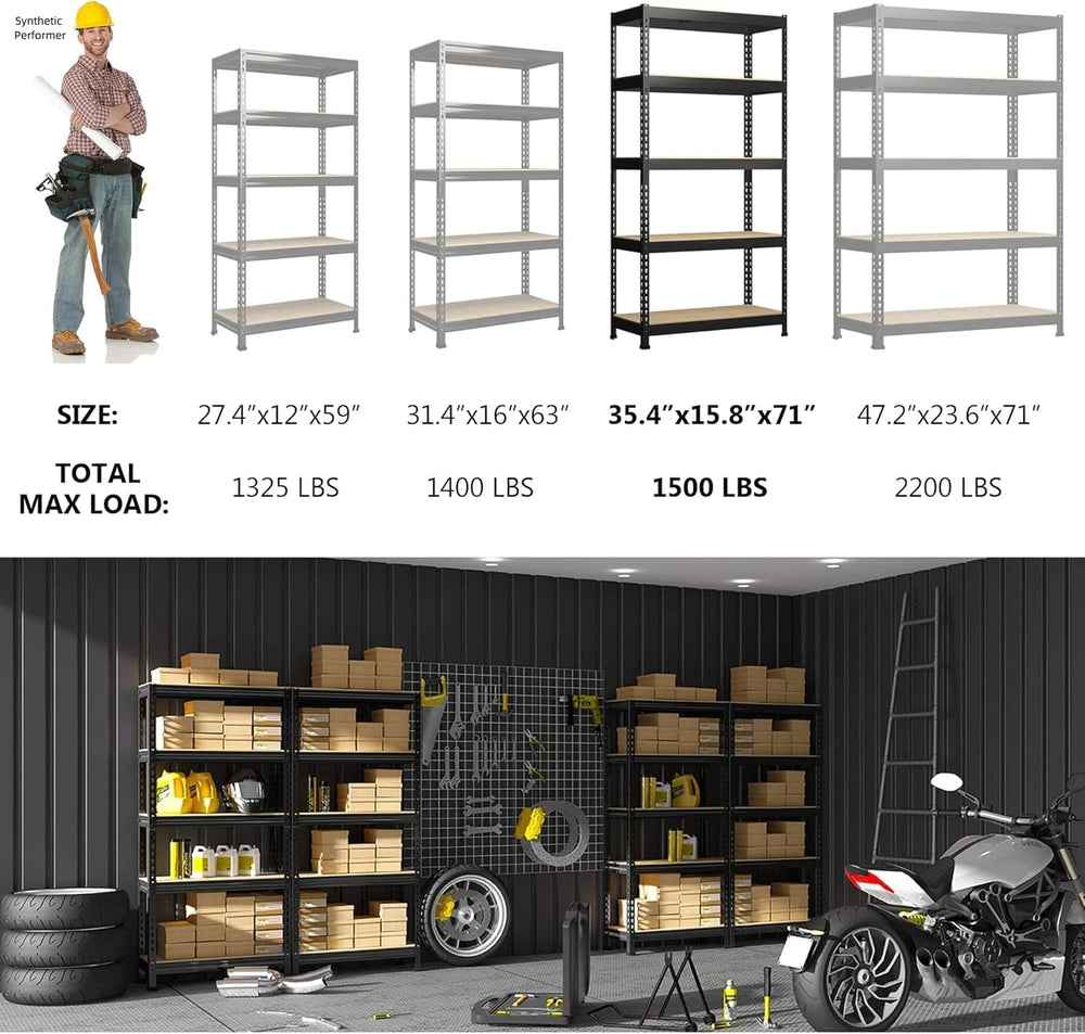 PrimeZone 71" H Storage Shelves, 5 Tier Adjustable Metal Shelf for Garage