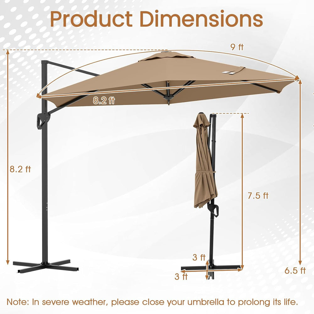Tangkula 9 FT Cantilever Patio Umbrella, Heavy Duty Offset Outdoor Hanging Um...