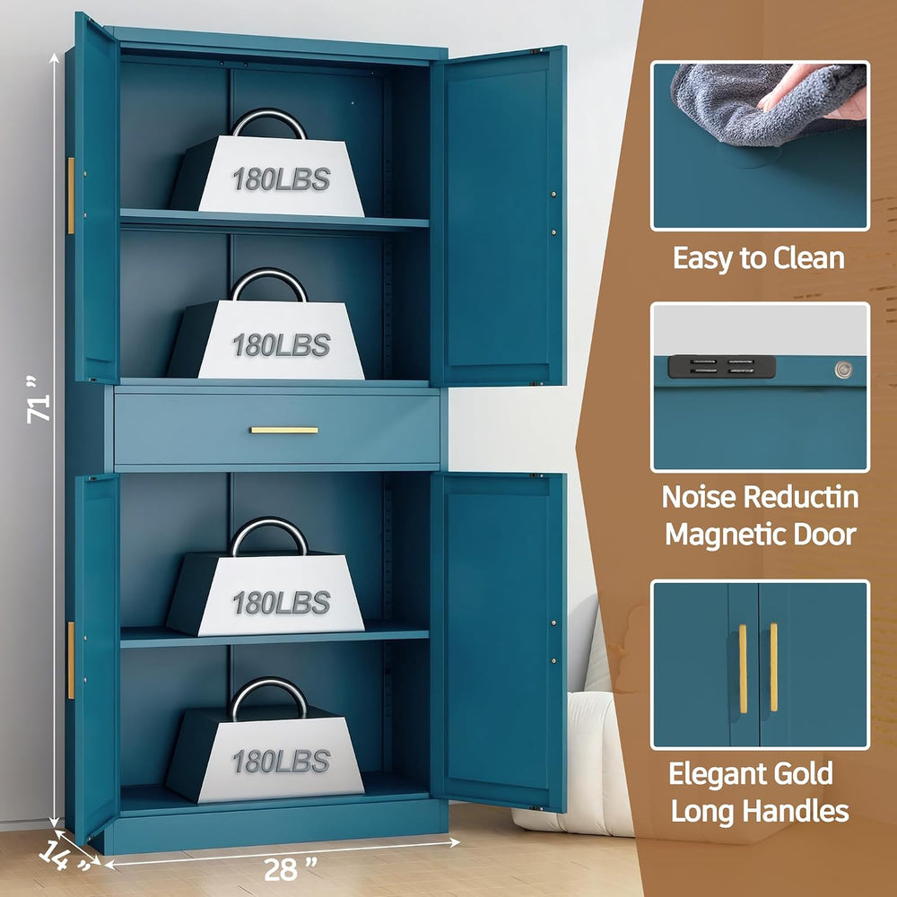 71" Metal Garage Storage Cabinet with 1 Drawer,2 Adjustable Shelves