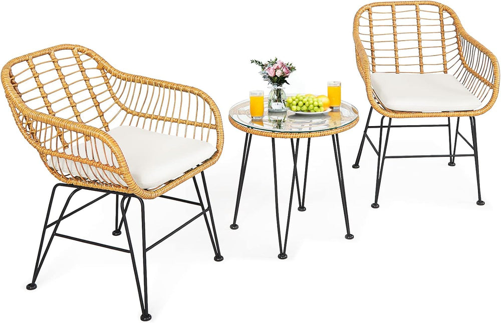 KOTEK 3 Pieces Patio Bistro Set with Seat Cushions, White
