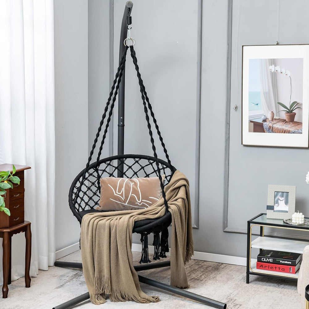 Giantex Hammock Chair Macrame Swing with Cushion & Hardware Kit, Black