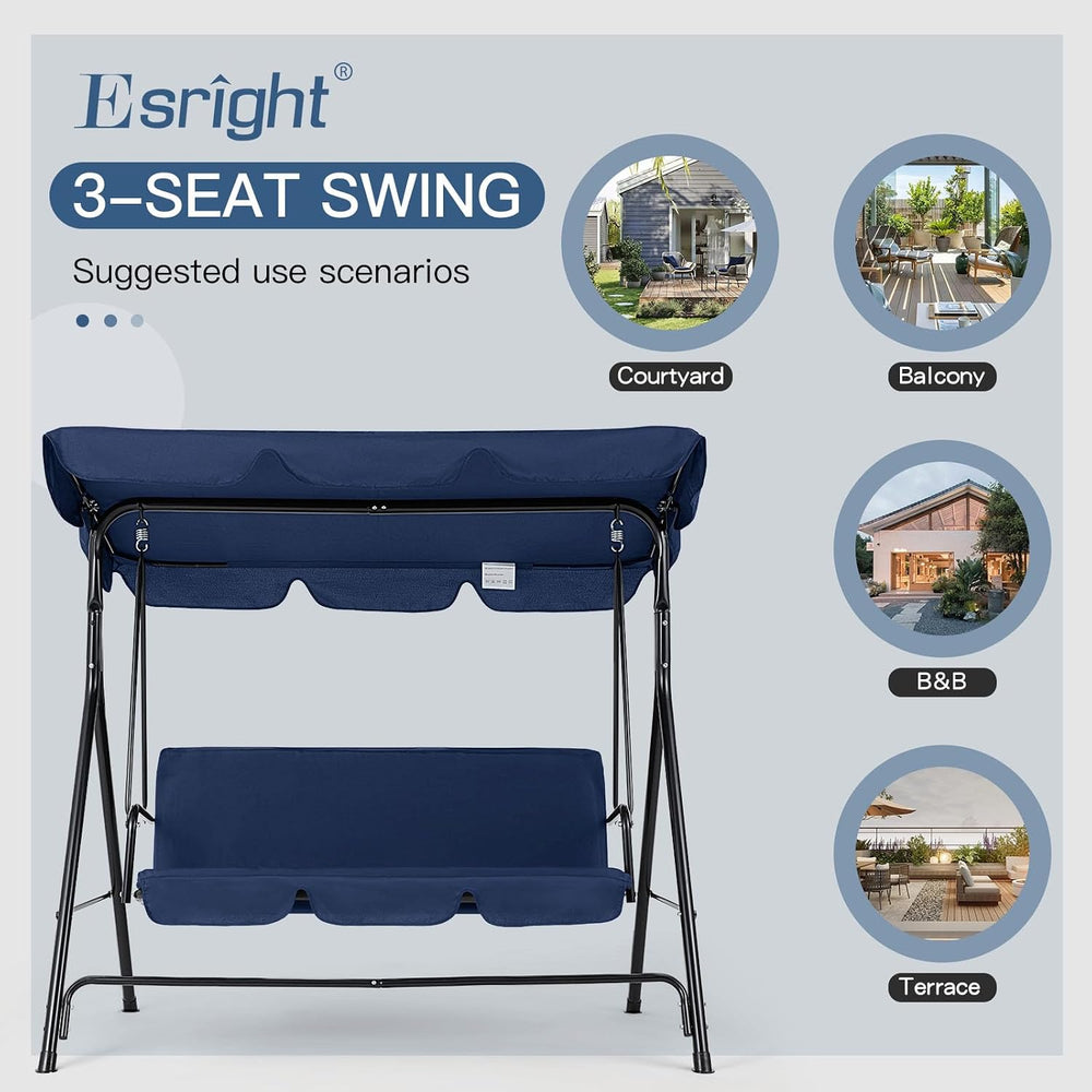Esright Patio Swings Outdoor, 3-Seat Glider Porch Bench with Removable Cushio...