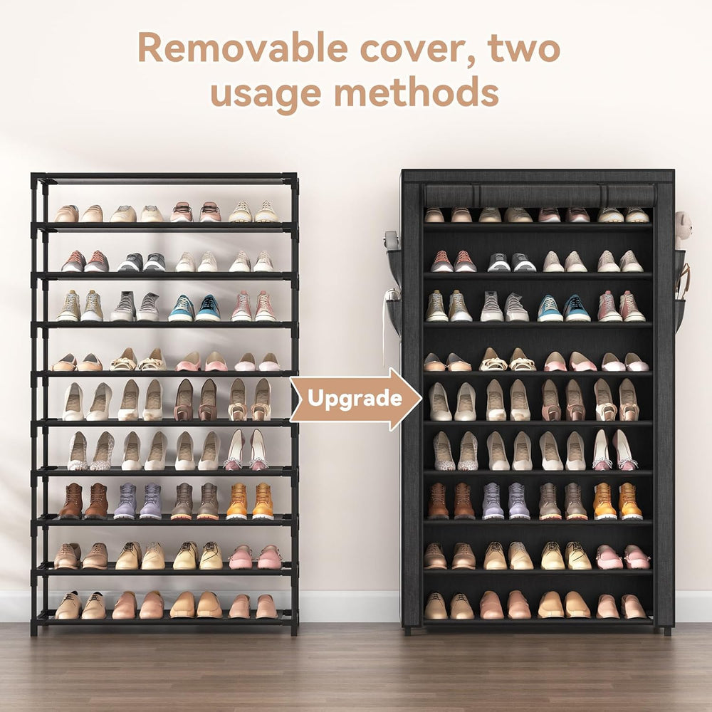LANTEFUL Shoe Rack with Covers - 10 Tiers Tall Shoe Rack Organizer Large Capa...