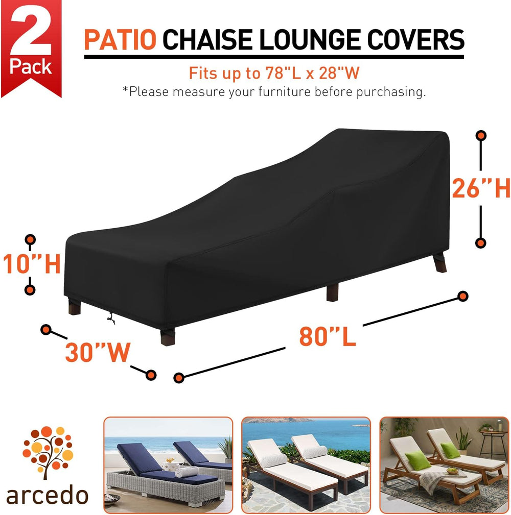 Arcedo Patio Chaise Lounge Cover Waterproof 2 Pack, 80" x 30" x 26&...