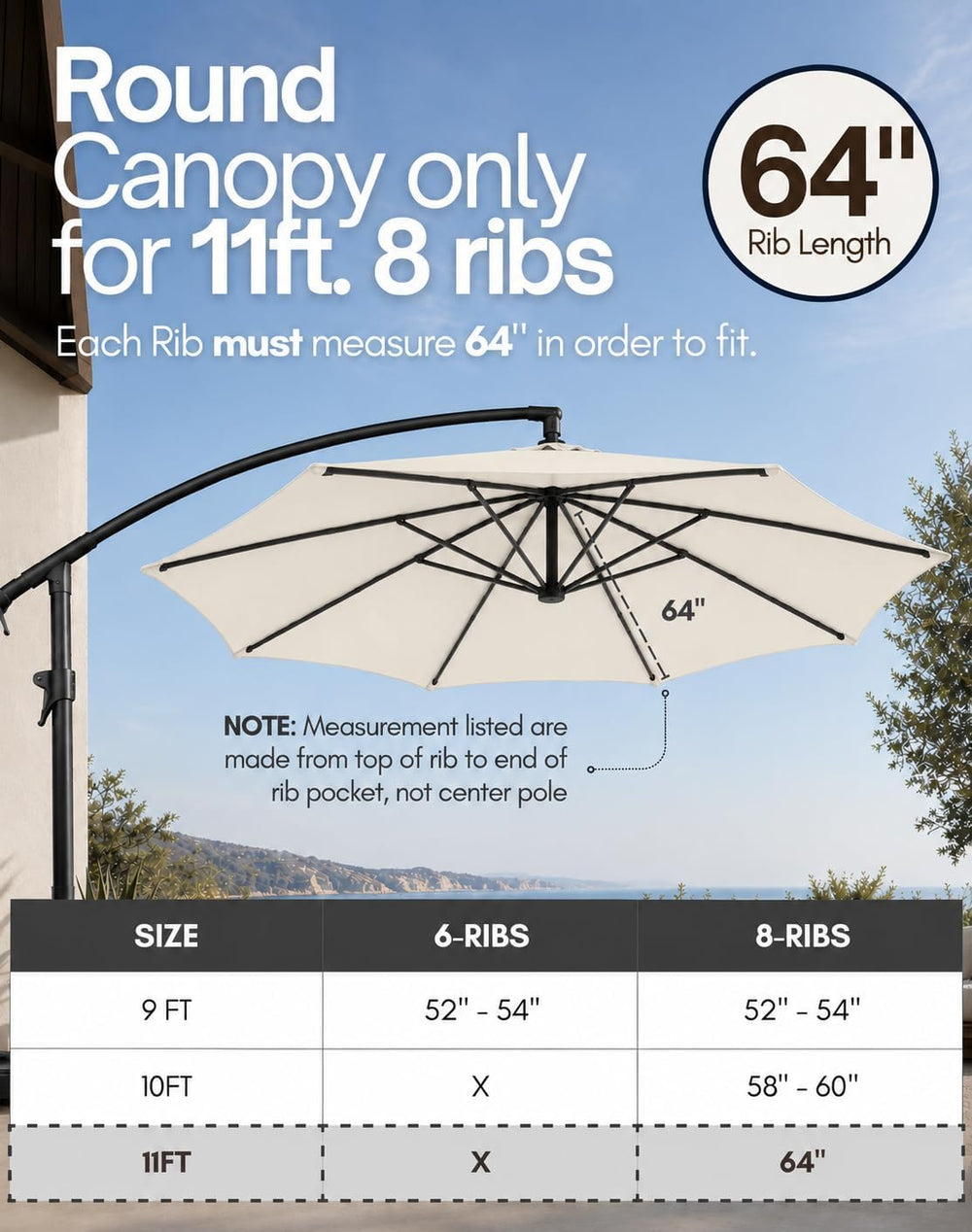 Formosa Covers Replacement Umbrella Canopy for 11ft 8 Rib Hanging Offset Cant...