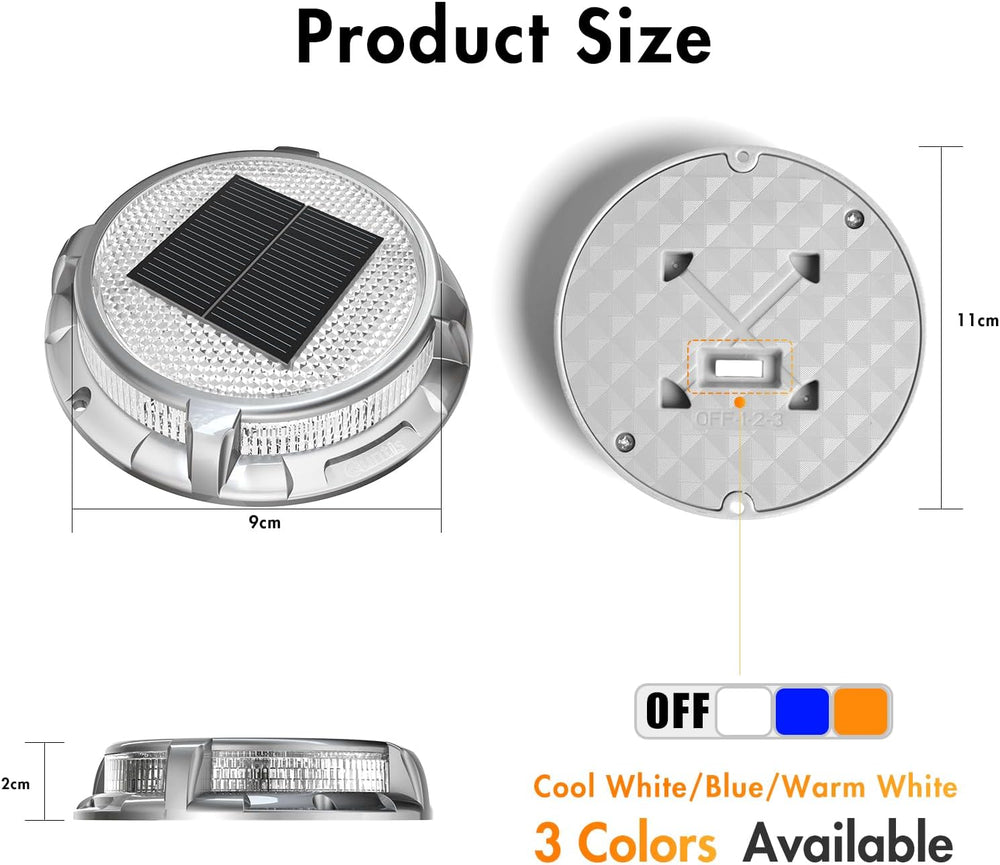 Quntis Solar Deck Lights Outdoor 12 Pack, 3 Color Modes Solar Driveway Lights...