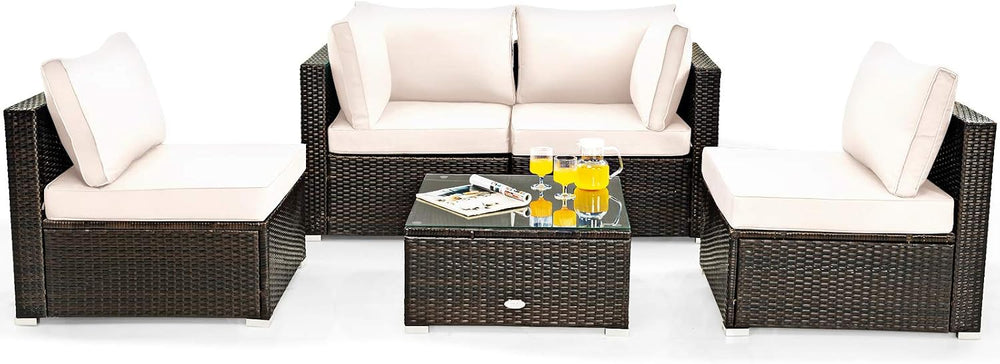 Tangkula 5 Pieces Patio Furniture Set, All Weather Wicker L-Shaped Corner Sof...