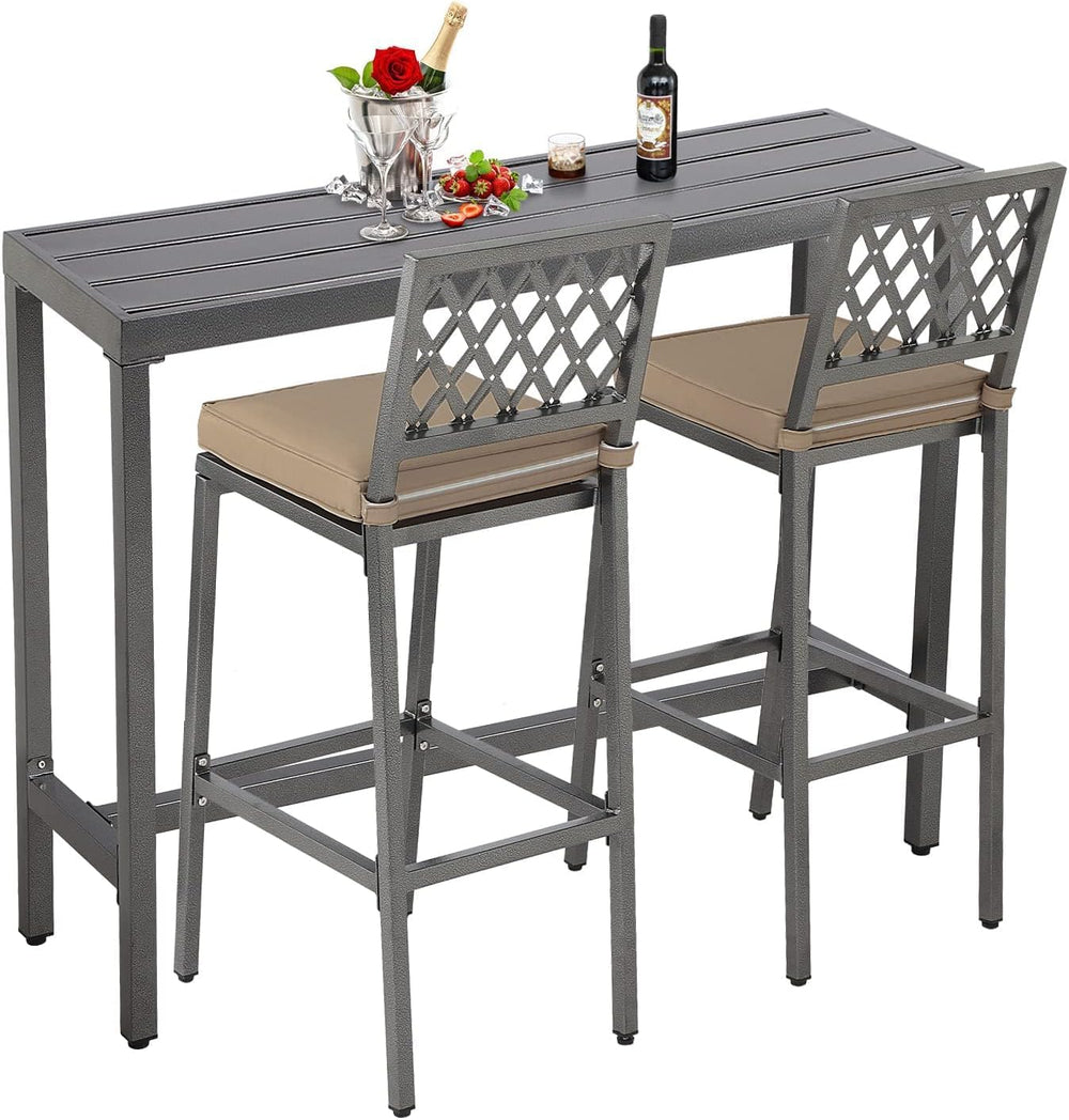 Outdoor Bar Chairs and Table, Metal Outdoor Bar Set, 3 Piece Patio Bar Table ...