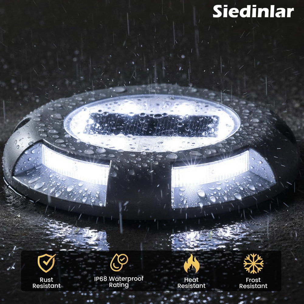 SIEDiNLAR Solar Deck Lights Outdoor LED Driveway Dock Lights, 4 Pack, White