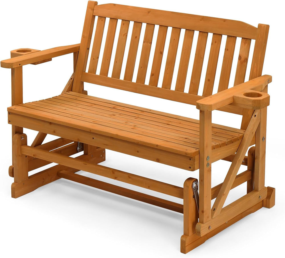VINGLI 2-Person Outdoor Glider Bench, Patio Glider with Cup Holders, Outdoor ...