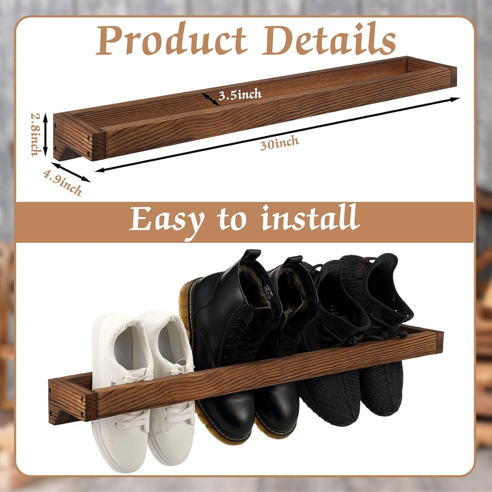 4 Pcs Wall Mounted Wooden Shoe Rack Hanging Shoe Storage, Burnt Wood