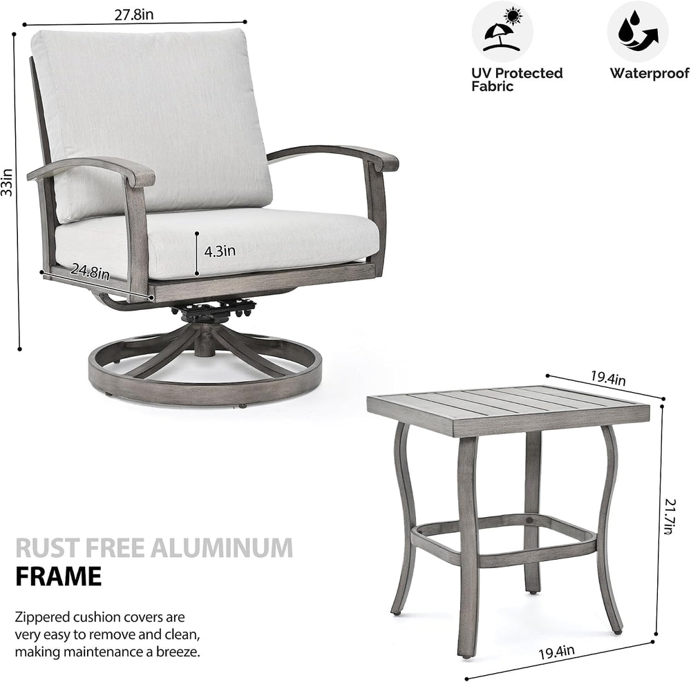 HAPPATIO Aluminum Outdoor Conversation Set - 3 Piece Swivel Rocker Patio Chai...