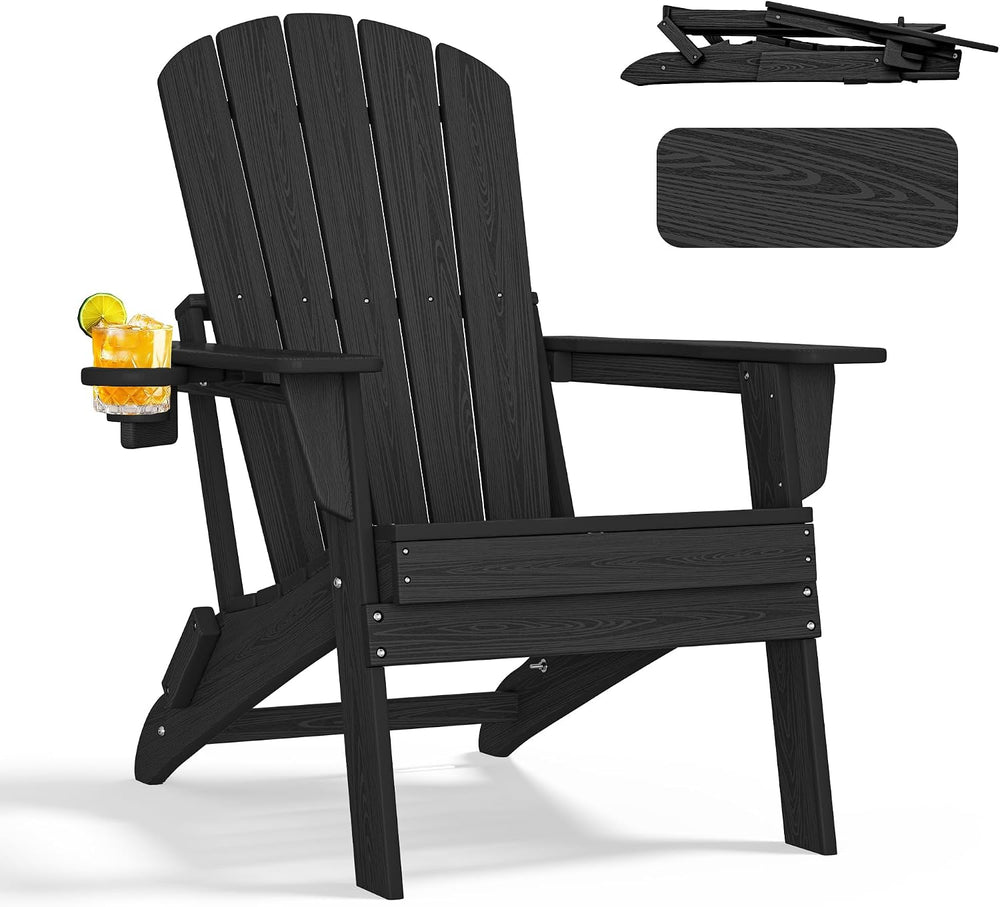 NevilyWood Adirondack Chair, HDPE Folding Outdoor Chair, Black