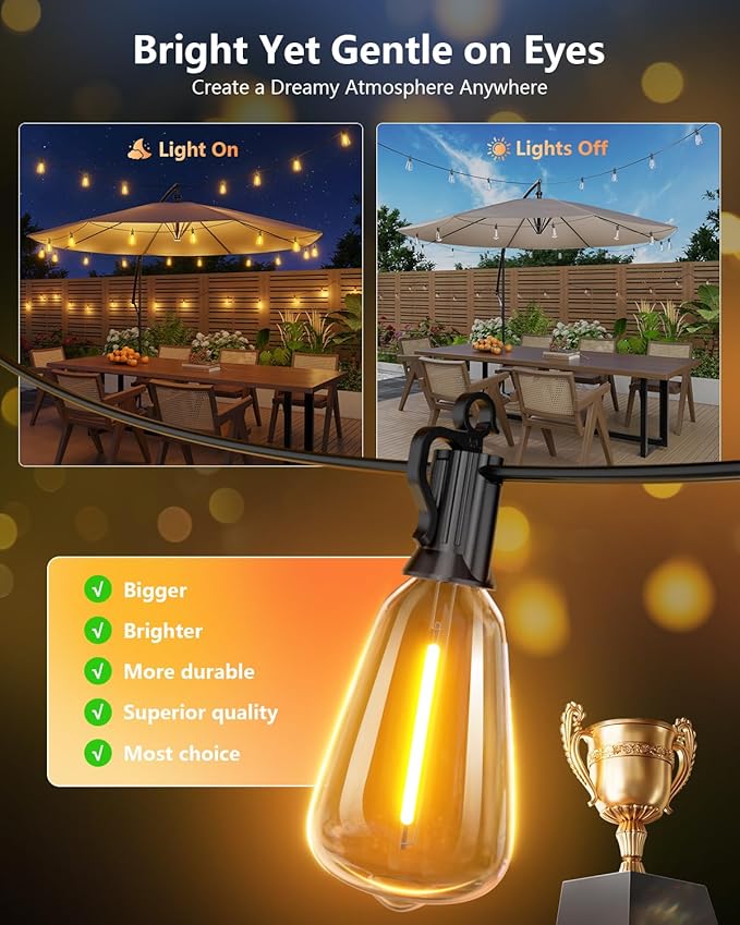 Brightown 100FT Solar String Lights Outdoor Waterproof with Remote, 31+2 LED ...