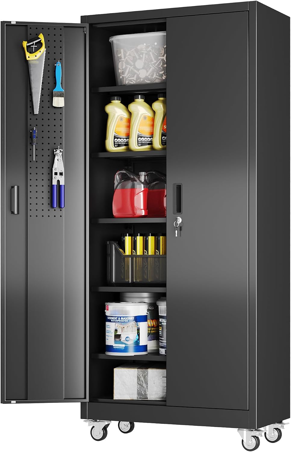 Aobabo Metal Garage Storage Cabinet with Wheels, 71" Tall Lockable Cabinet