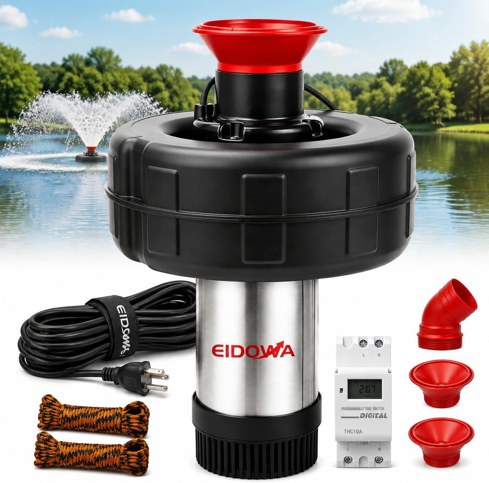 1HP Floating Pond Fountain Aerator, 15000GPH, 110V, Red | 304 Stainless Steel...