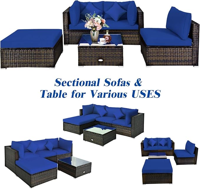 Tangkula 5 Pieces Patio Rattan Furniture Set, Outdoor Sectional Rattan Sofa S...