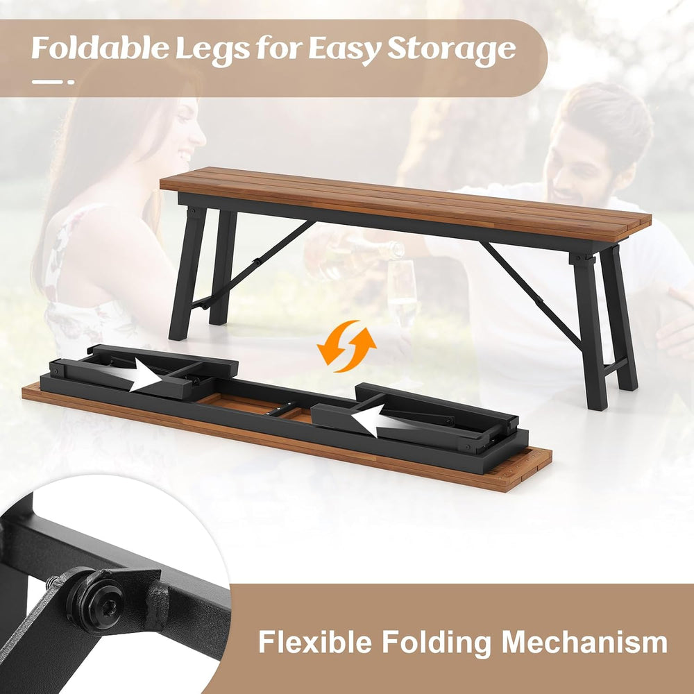 Tangkula Outdoor Folding Bench Set of 2, 55” 2-3 Person Acacia Wood Backless ...