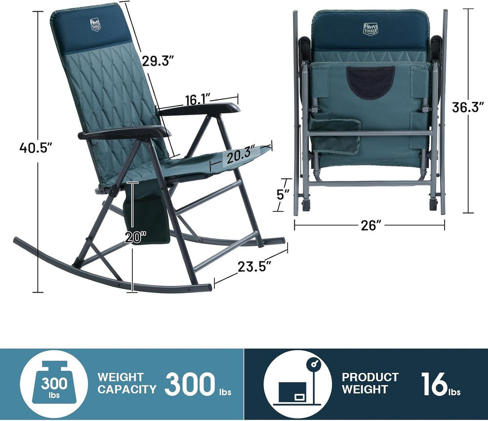 Timber Ridge 3-Level Adjustable Rocking Camping Chair, Ergonomic Padded High ...