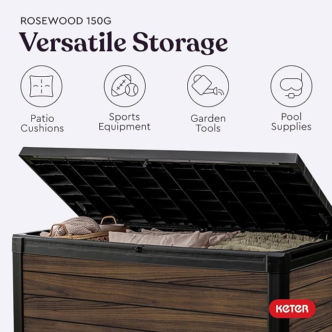 Keter Signature Collection 150 Gallon Resin Deck Box Organization and Storage...