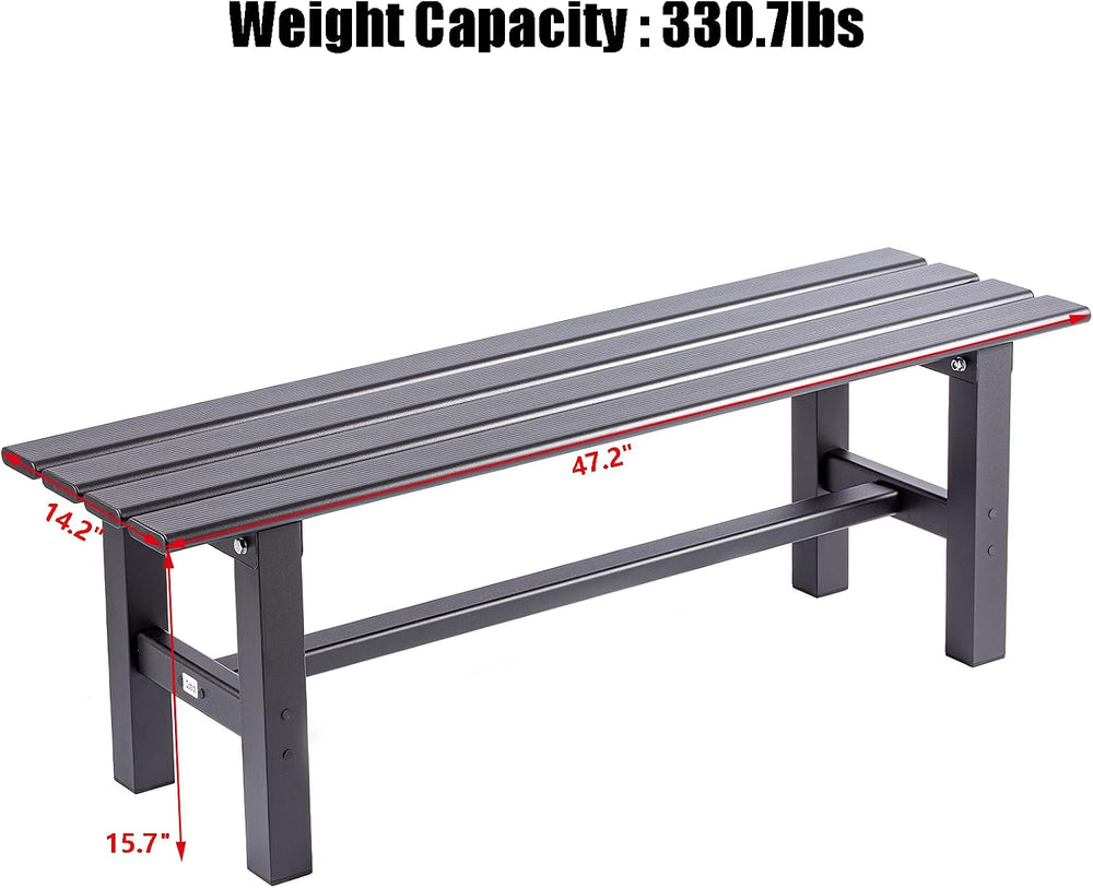 Aluminum Outdoor Patio Bench Black,47.2 x 14.2 x 15.7 inches,Light Weight Hig...