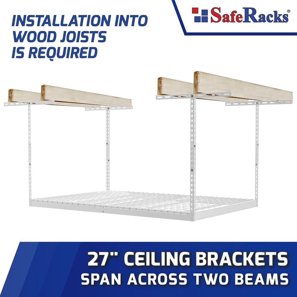 SafeRacks 4x6 Overhead Garage Storage Rack, 500 lb, 24"-45" Drop, W...