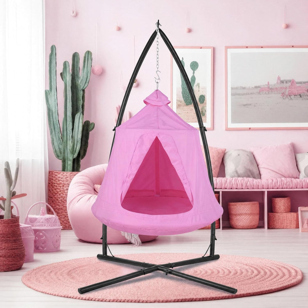Hanging Hammock X-Stand w/Tree Tent, Swing Chair Stand w/Play Tent