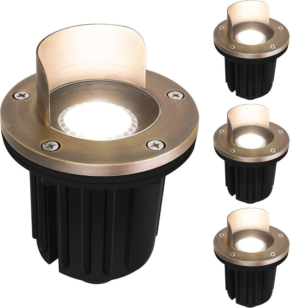 4 Pack, LED Brass Well Lights, 12V IP67 Waterproof Outdoor In Ground Light wi...