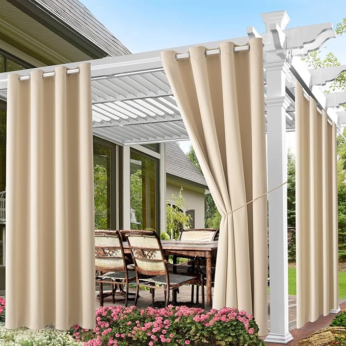 Water Proof Outside Curtains with Grommet Top for Porch, W52 x L120 Thermal I...