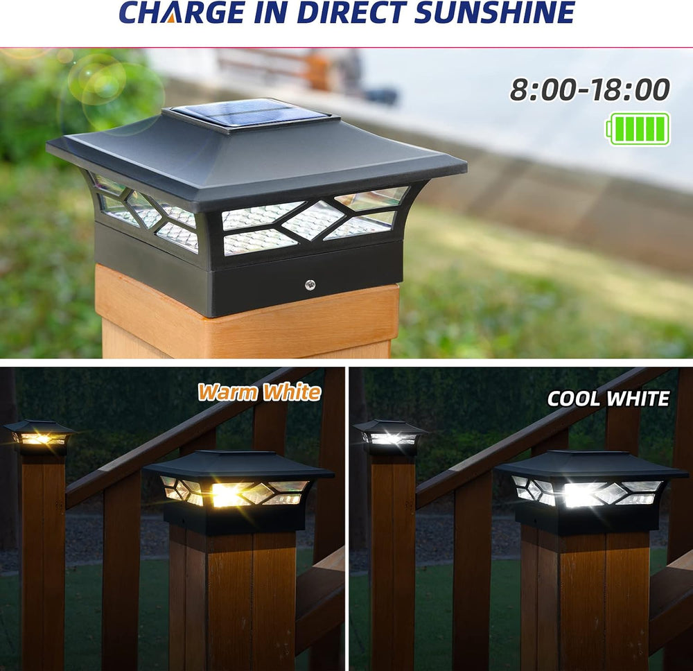APONUO Solar Post Cap Lights, 4x4 Black Plastic Outdoor Waterproof Lights, Wa...