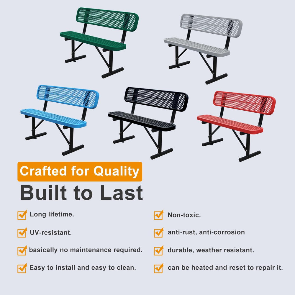 Yaluvantek 6ft Heavy-Duty Outdoor Metal Park Bench for Outside, Black