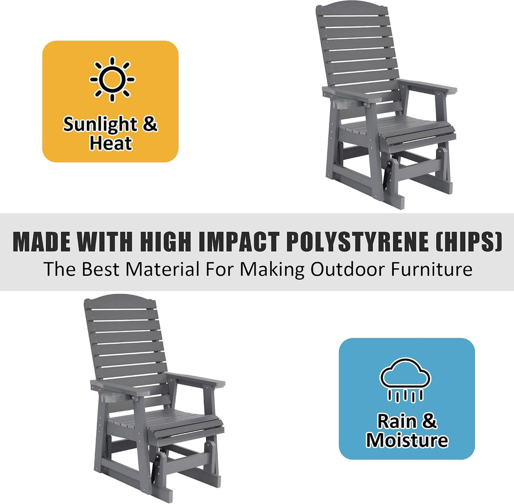 Poly Lumber Patio Glider for One Person, with Cup Holders, High Backrest and ...