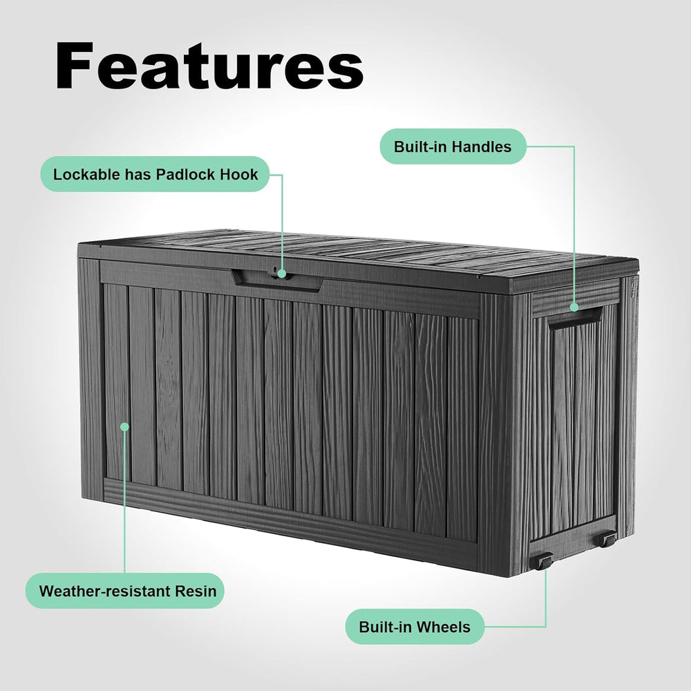 Vixzen 90 Gallon Deck Boxes Outdoor Waterproof, Lockable Resin Storage Box wi...