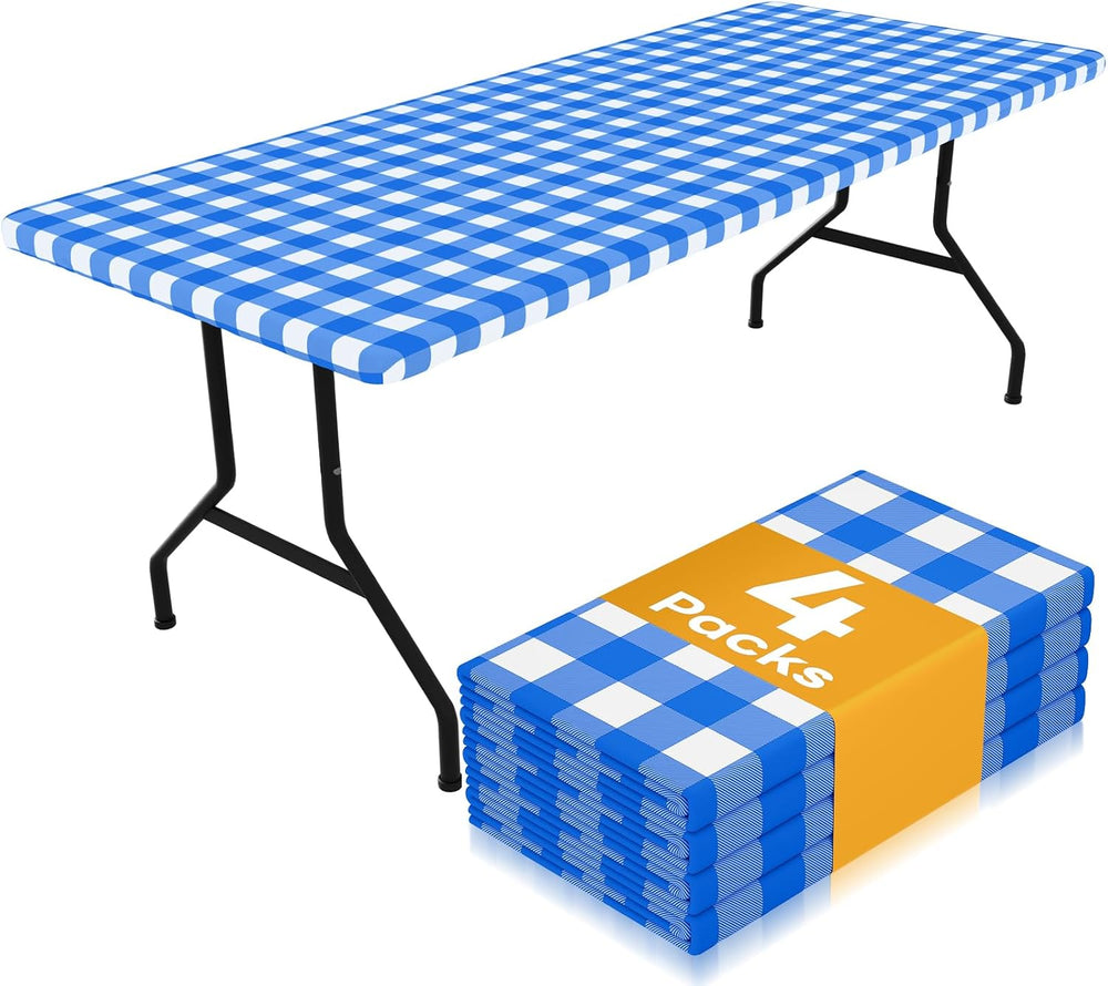 Smiry 8 Foot Picnic Table Cloth 4 Pack, Elastic Fitted Polyester Tablecloth
