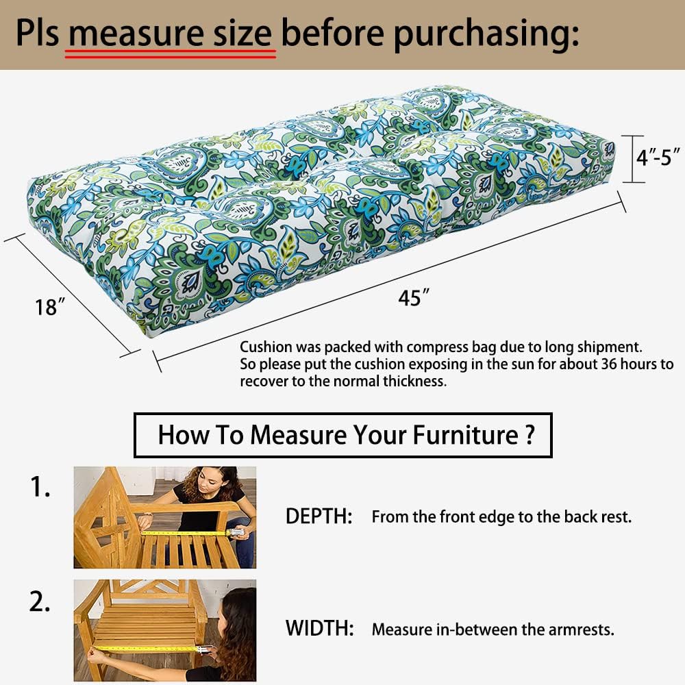 Magpie Fabrics Patio Bench Cushion 45"x18", Indoor/Outdoor Non-Slip...