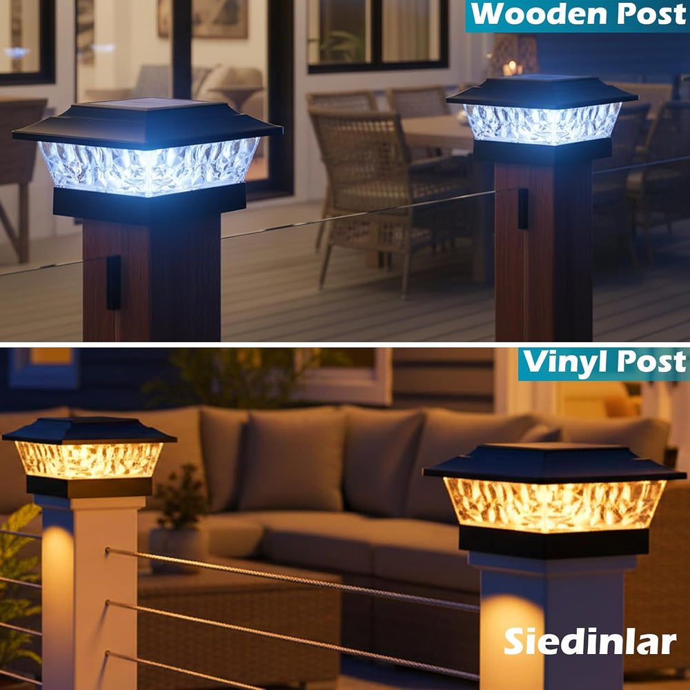 SIEDiNLAR Solar Post Cap Lights Outdoor 4 Modes 6 Pack, Black, Warm/White