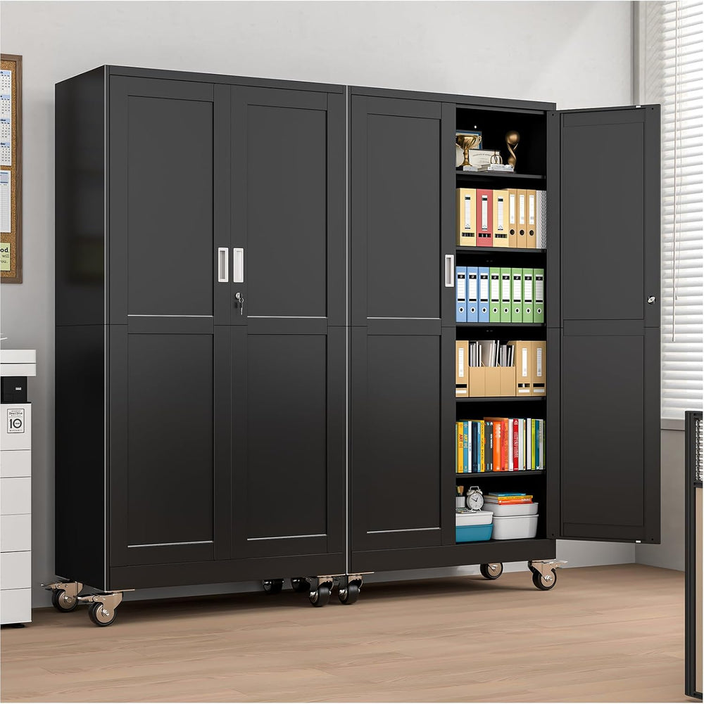 78.74" Tall Metal Garage Storage Cabinet with Wheels, Black