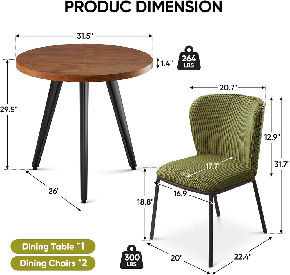 31.5" Round Dining Table Set for 2, Small Kitchen Table and Chairs Set