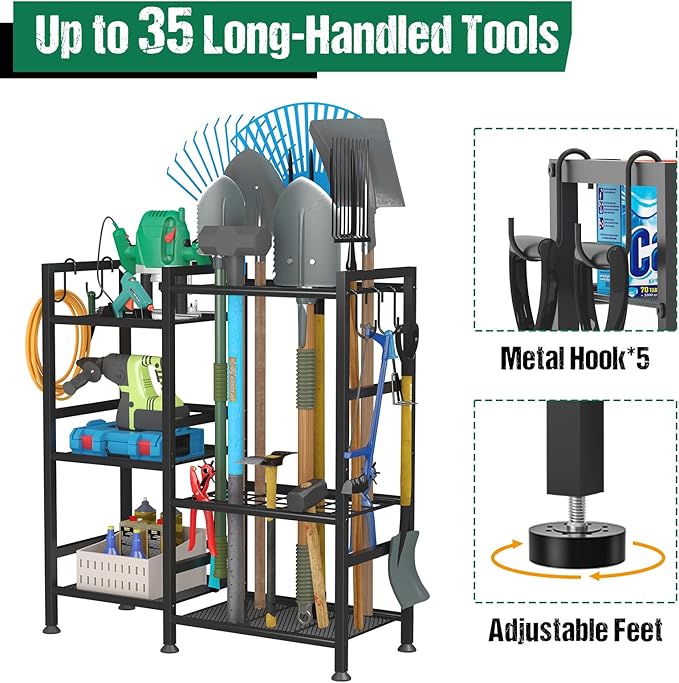 keomaisyto Garden Tool Organizer for Garage Organization, 3 Tier Yard Tool St...