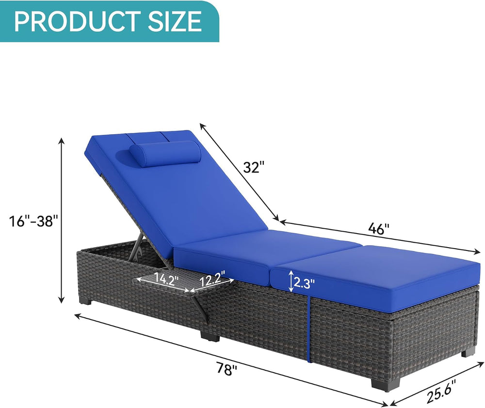 Garvee 2-Pack Adjustable Chaise Lounge Chairs with Side Table, 5-Position PE ...