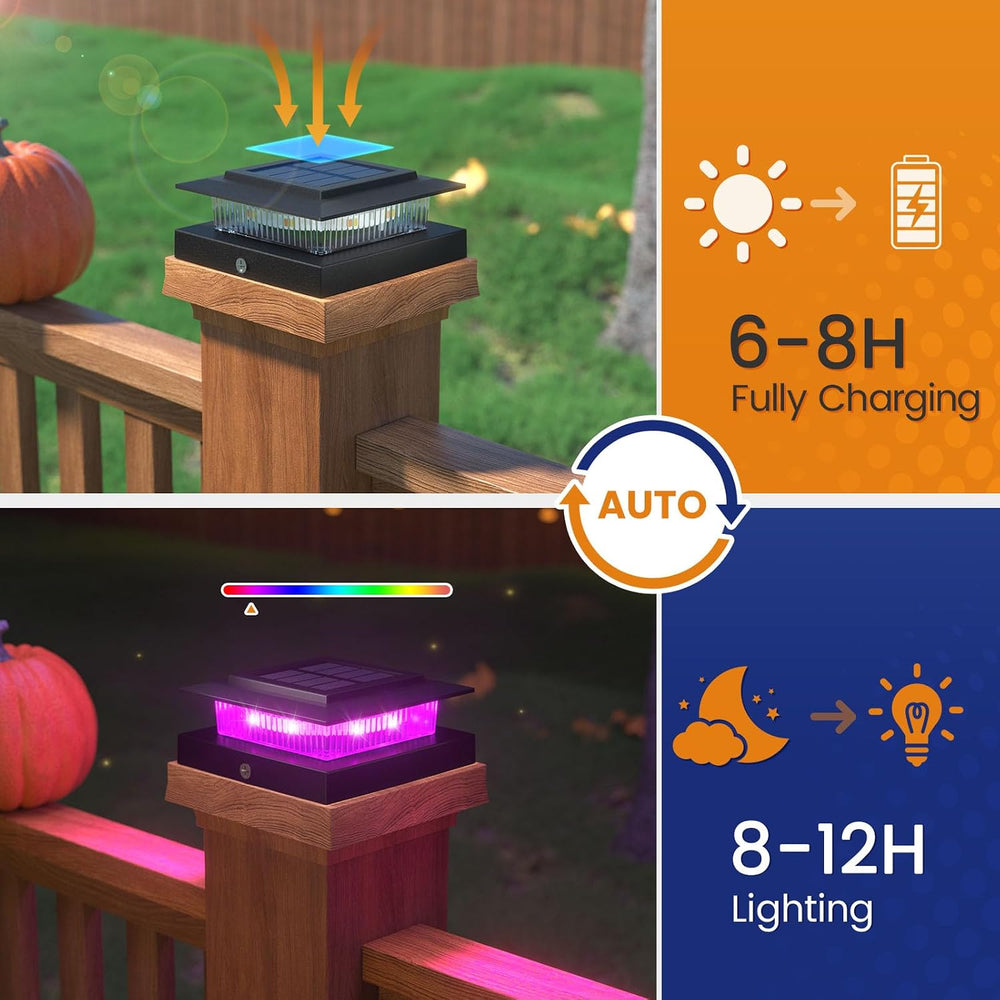 APONUO 6 Pack Solar Post Cap Lights Color Changing, Fits 4x4 Posts