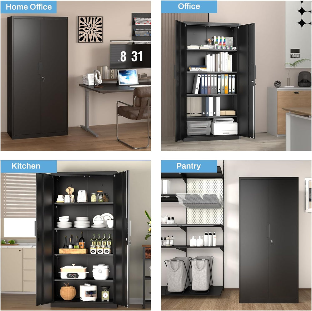 Metal Garage Storage Cabinet with Lock, 71" Tall Steel Storage Locker wi...