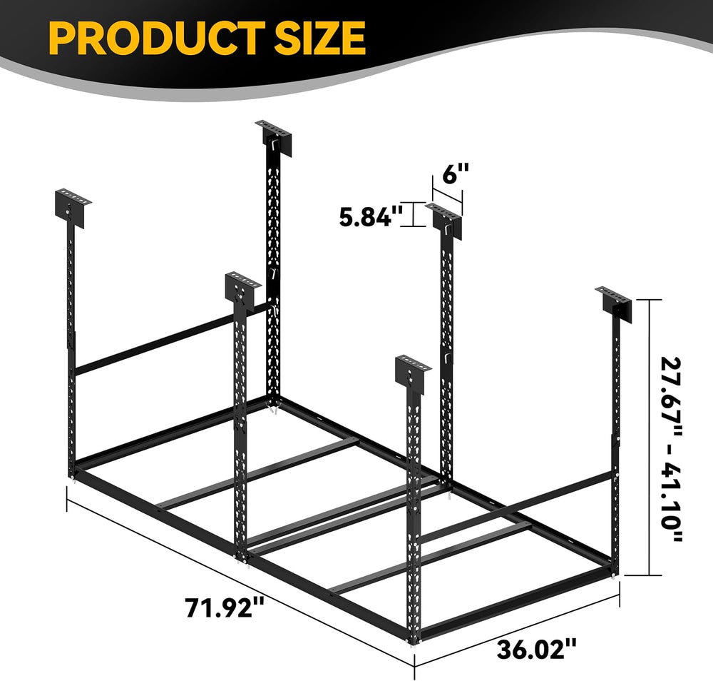 3x6 Ft Overhead Garage Storage Rack, 28-41 inch Height Adjustable Ceiling Mou...