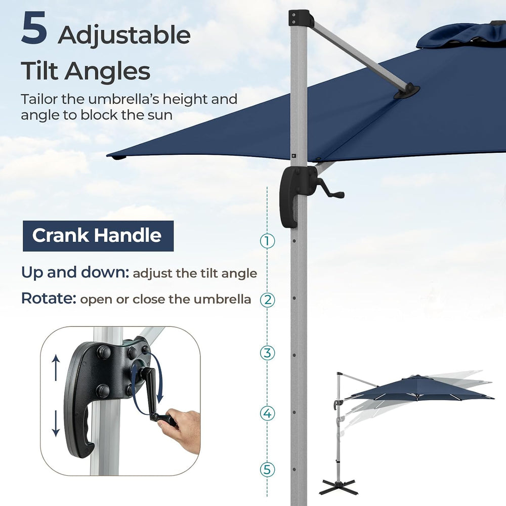 HAPPYGRILL 11 FT Cantilever Patio Umbrella, Outdoor Hanging Offset Umbrella w...