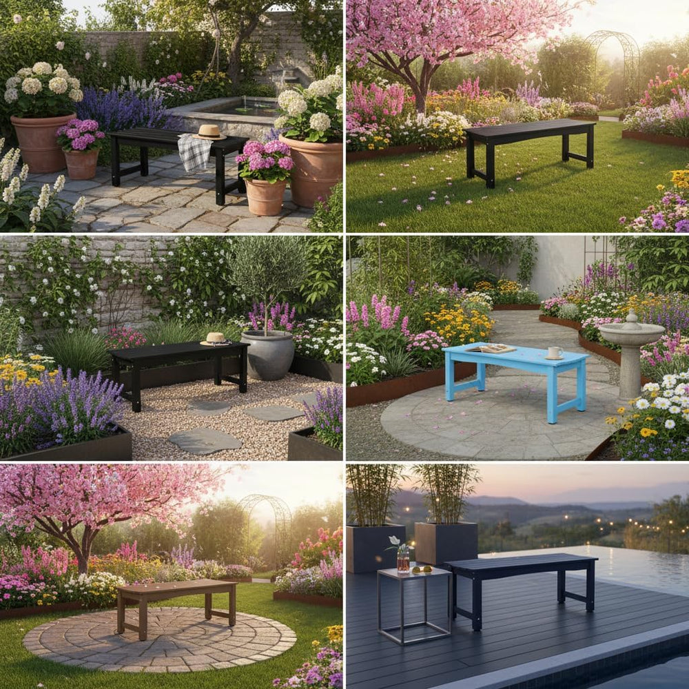 2-Person HIPS Outdoor Benches Weatherproof, Black