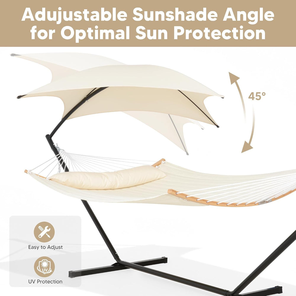 SUNCREAT Portable Outdoor Hammock with Stand, Canopy, Beige
