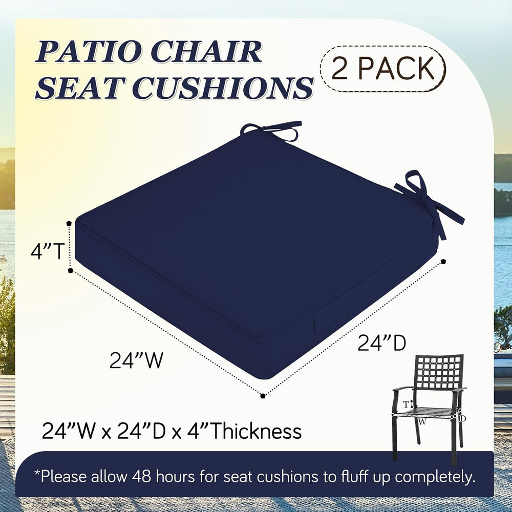 Outdoor Chair Cushions, Removable Covers, Navy, 24 x 24