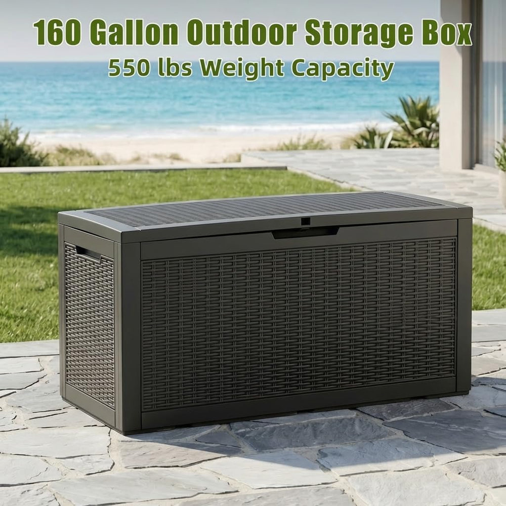 ROJIK 160 Gallon Deck Box, Lockable Waterproof Resin Storage Box，Black